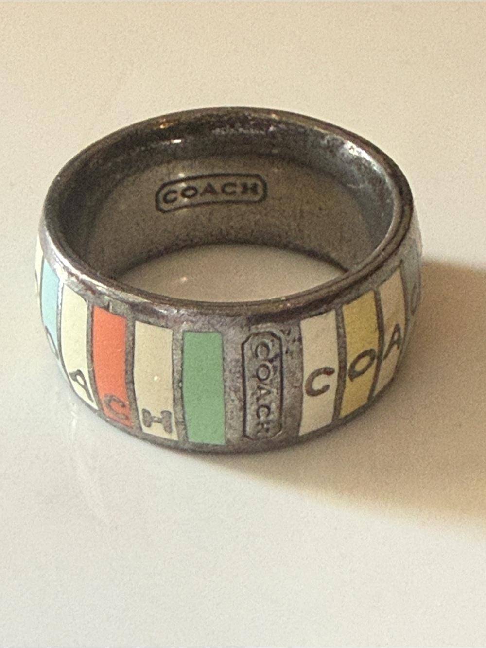 COACH Legacy Striped Silver Ring - Picture 5 of 5